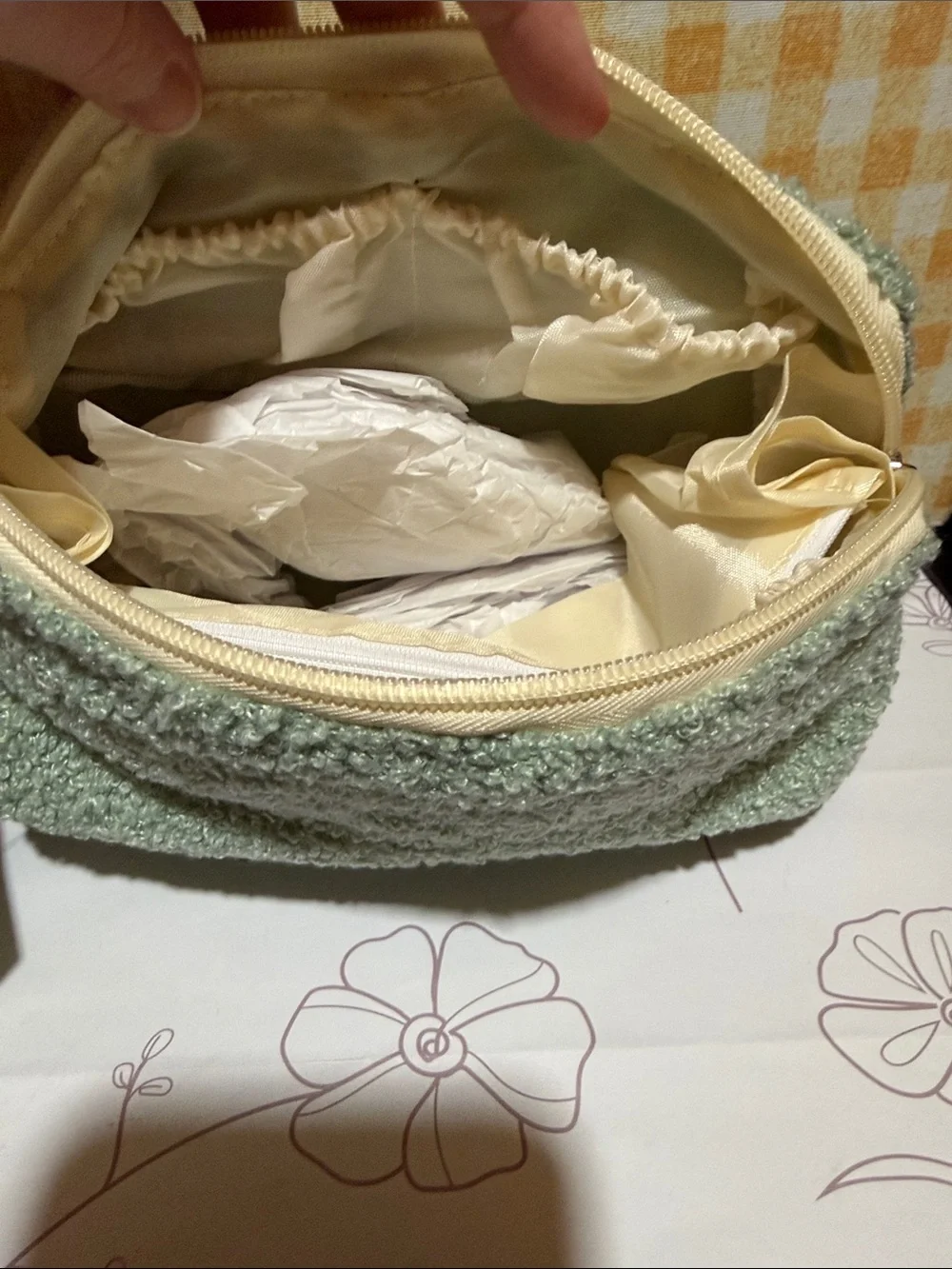 Plush Sage Green Makeup Storage Bag